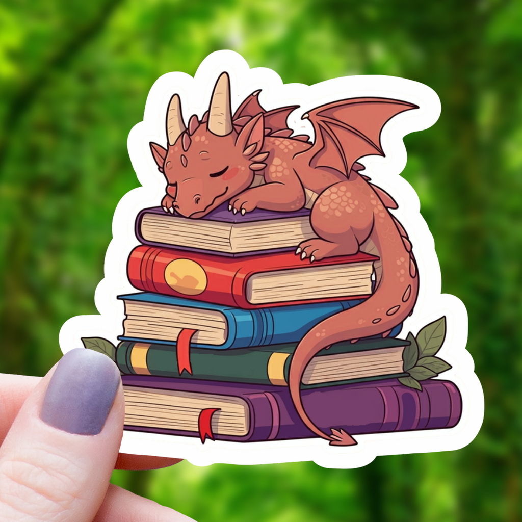 Dragon Sleeping on Pile of Books Sticker - 3"