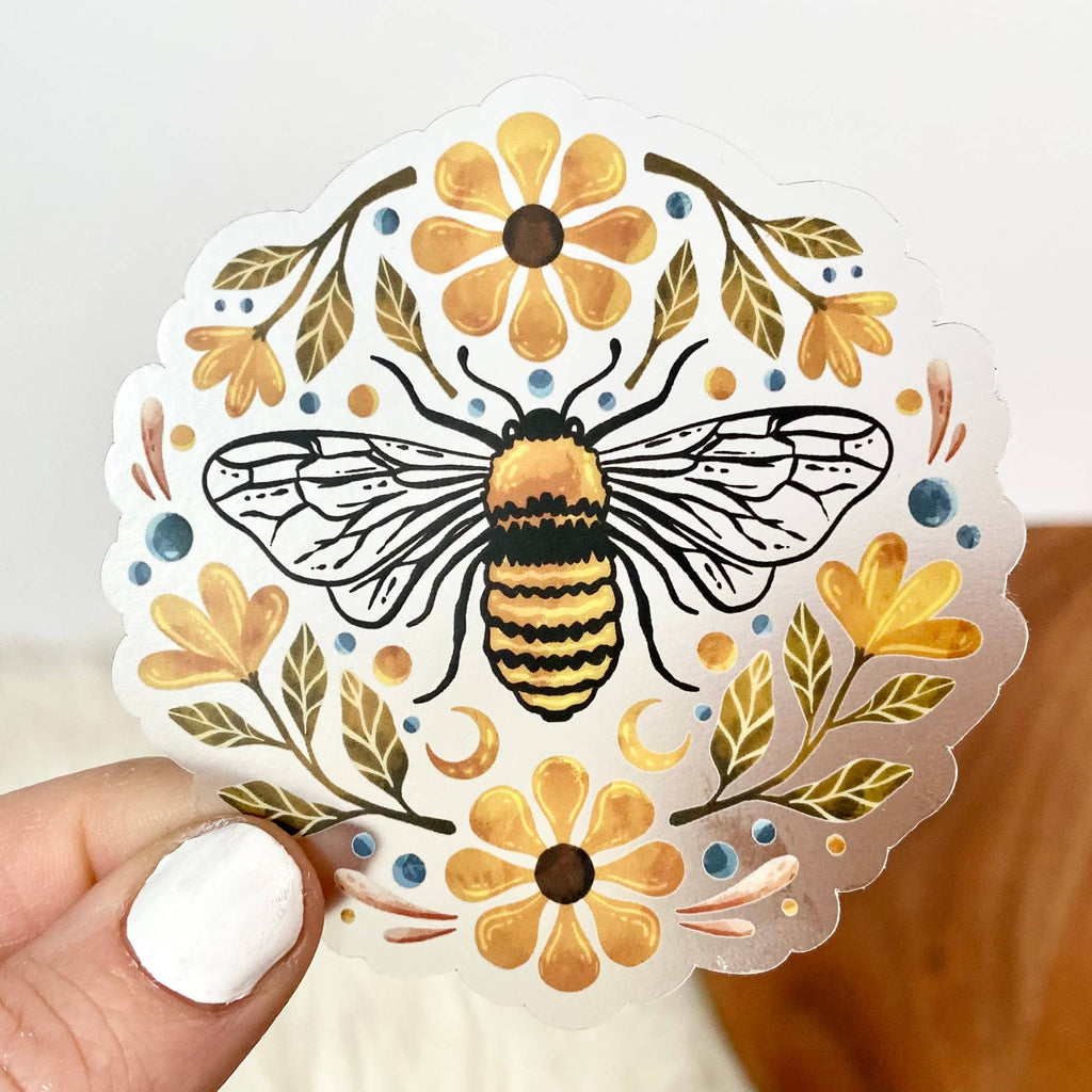 Flowers And Bee Clear Sticker