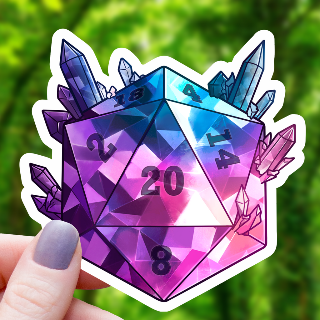 Crystal D20 Polyhedral Dice Sticker - 3"