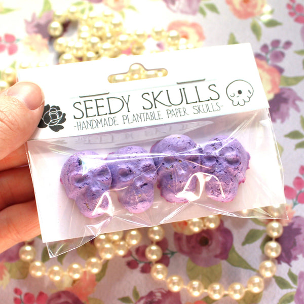 4 Pack Purple Plantable Paper Skulls / Seed Bombs / Seedy Skulls Pack / Garden Plants / Spring Summer Gift / Pastel Goth Wedding Flowers