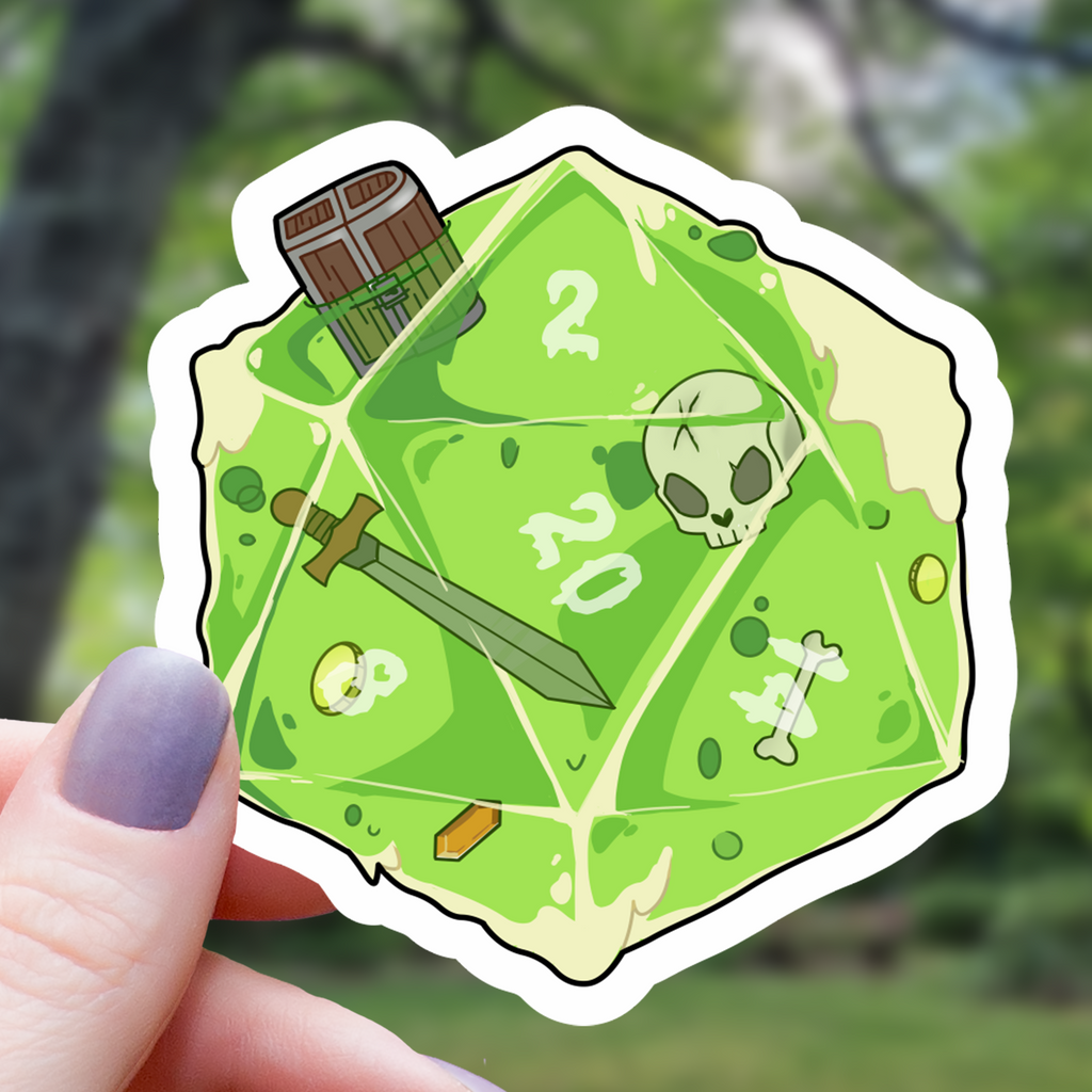 Gelatinous D20 Polyhedral Dice Monster Sticker - 3"