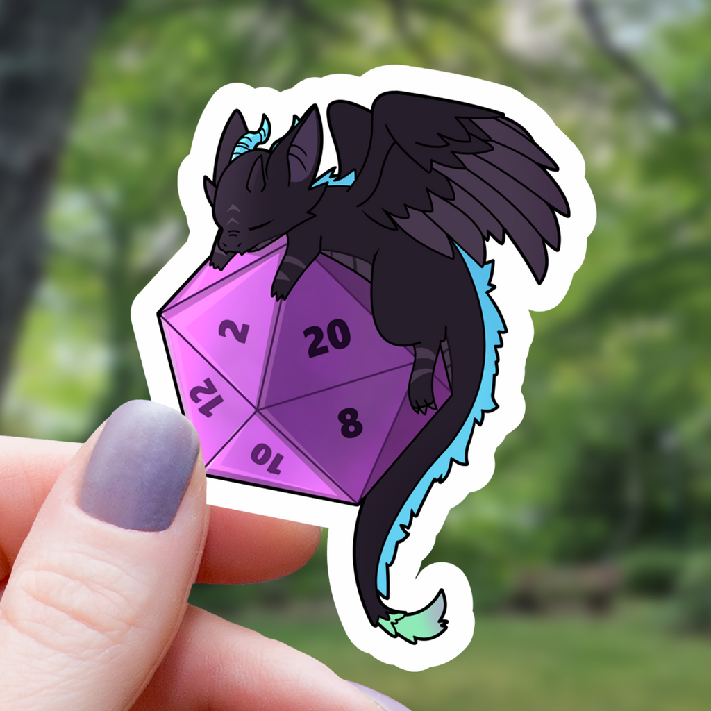 Black Dragon on D20  Dice Sticker - 3"