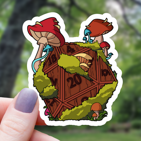 Forest Mushroom D20 Polyhedral Dice Sticker - 3"
