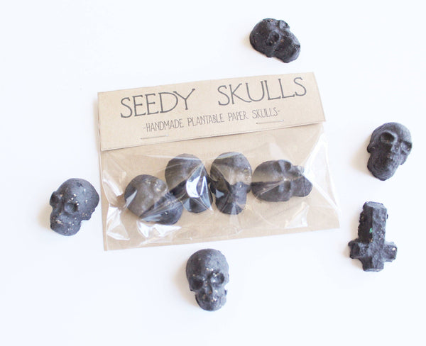 4 Pack Black Plantable Paper Skulls / Seed Bombs / Seedy Skulls Pack / Recycled Paper Pulp Craft / Spring Summer Small Gift / Wild Flowers