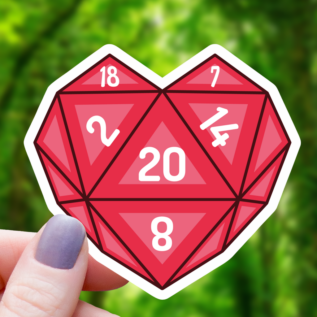 Polyhedral Dice Heart Sticker- 3"