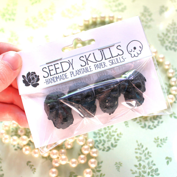 4 Pack Black Plantable Paper Skulls / Seed Bombs / Seedy Skulls Pack / Recycled Paper Pulp Craft / Spring Summer Small Gift / Wild Flowers