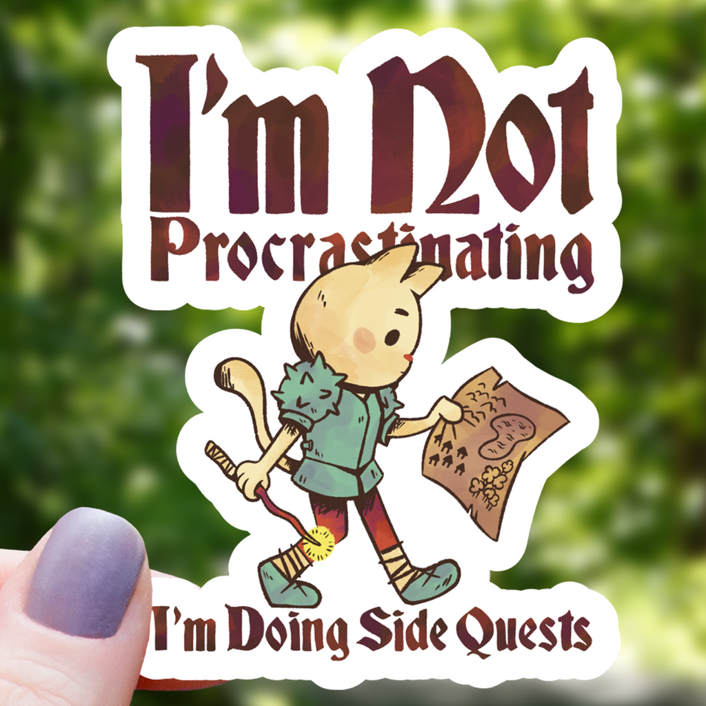 Cat Doing Side Quests Funny Sticker - 3"