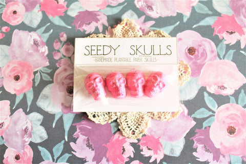 4 Pack Hot Pink Plantable Paper Skulls / Seed Bombs / Seedy Skulls Pack / Garden Plants / Spring Summer Small Gift / Pastel Goth Wedding Flowers