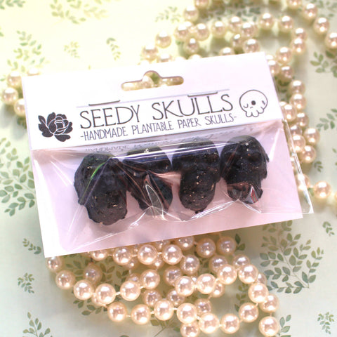 4 Pack Black Plantable Paper Skulls / Seed Bombs / Seedy Skulls Pack / Recycled Paper Pulp Craft / Spring Summer Small Gift / Wild Flowers