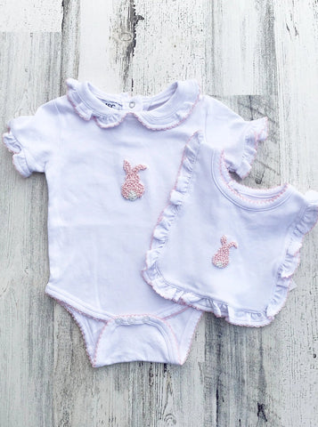 SALE Pima Cotton French Knot Bunny Bodysuit and Bib ***NO PERSONALIZATION***
