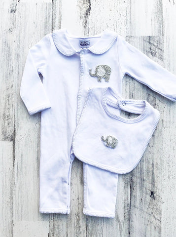 SALE Pima Cotton French Knot Elephant Bodysuit and Bib **NO PERSONALIZATION**